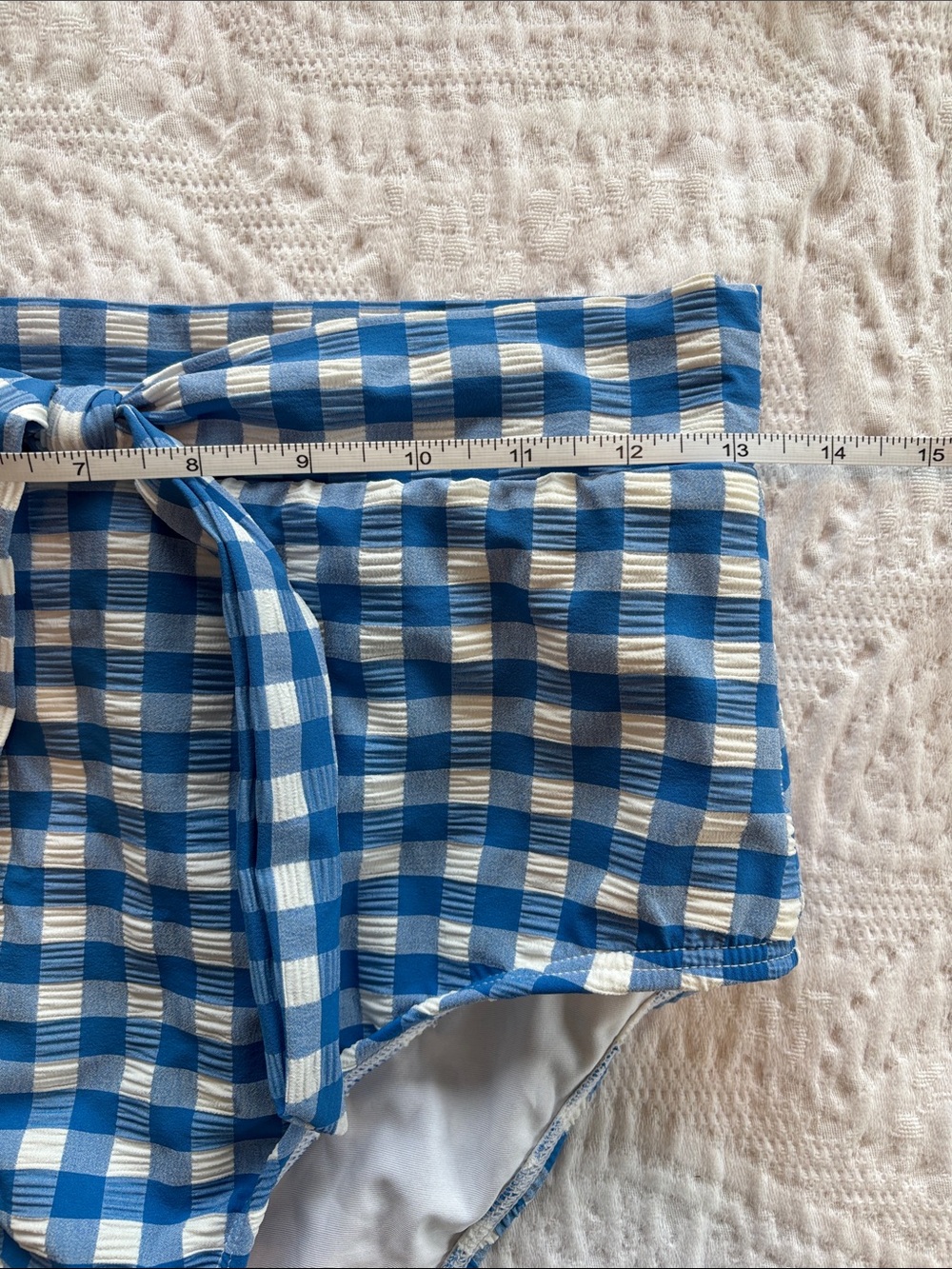 Gianni Bini Blue and White Gingham High Rise Puff Sleeve Bikini Swimsuit Size M - Picture 6 of 12